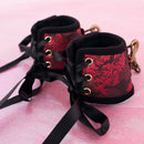 Kit Acessórios BDSM Estilo Luxury Vermelho - Algemas, Chicote, Venda e Mordaça - Libertina Sex Shop - acessório sado bdsm, algema bdsm, algema bdsm sexual, bdsm, roupa bdsm - Sex Shop Vibradores