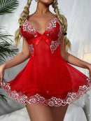 Camisola Vermelha com Acabamento Fino em Renda  - Red Flowers