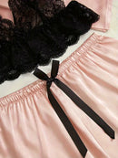 Conjunto Pijama Cetim Acetinado Rosa com Renda · Camisola + Calça · Roupa de Dormir Premium · P ao G