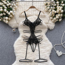 Macacão Bodysuit Feminino em Renda Preta Transparente · Alça Emendada · Sem Encosto · Lingerie Sensu