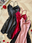 Camisola Renda Decote V Profundo com Alças Finas · Roupa de Dormir Sensual · Tamanhos P ao G