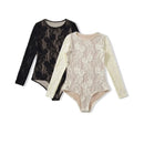Body Feminino em Renda Floral Camada Dupla Manga Longa · Gola Redonda · Estilo Sofisticado · Tamanho