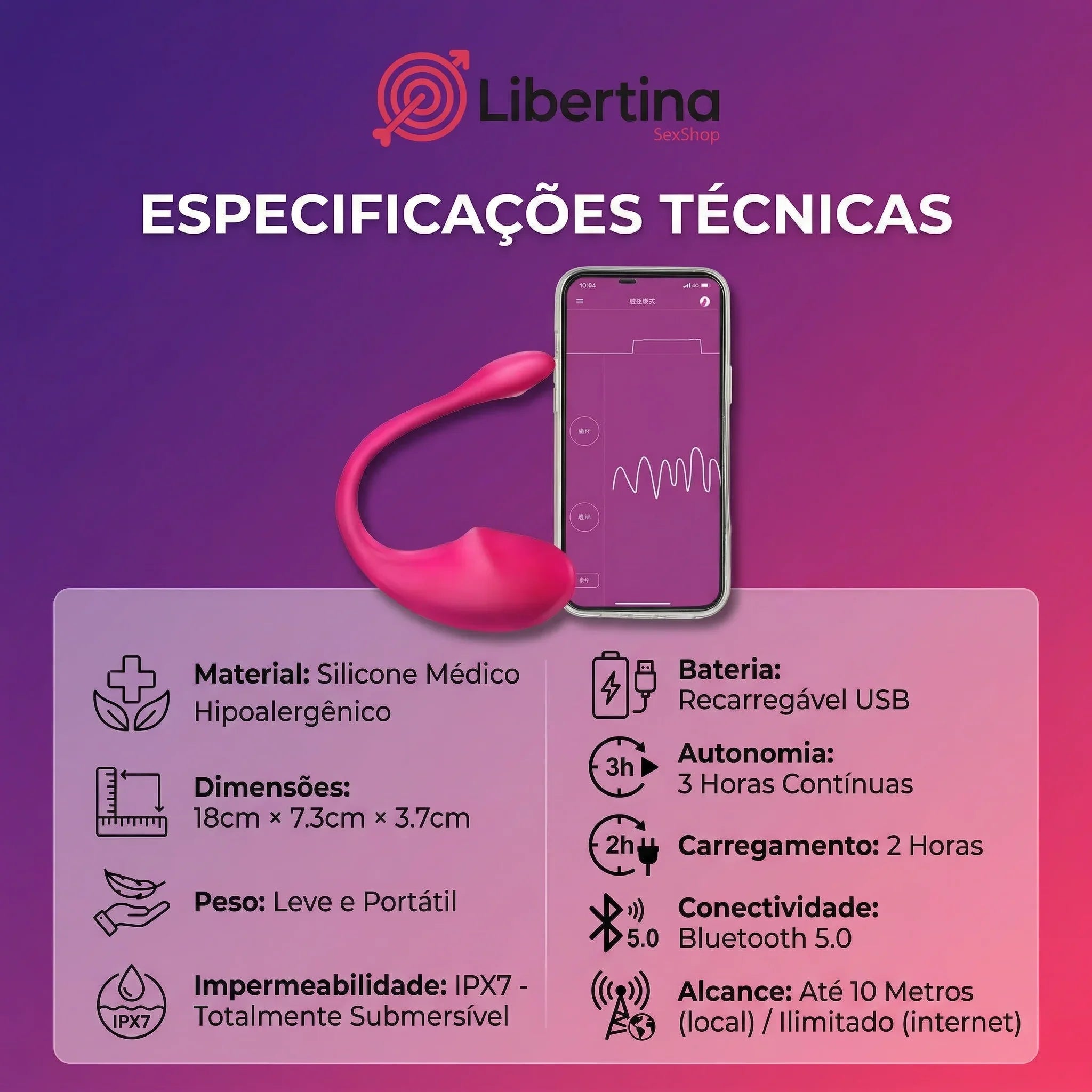 Vibrador Feminino de Ponto G e Clitóris com Controle a Remoto Bluetooth - Lola