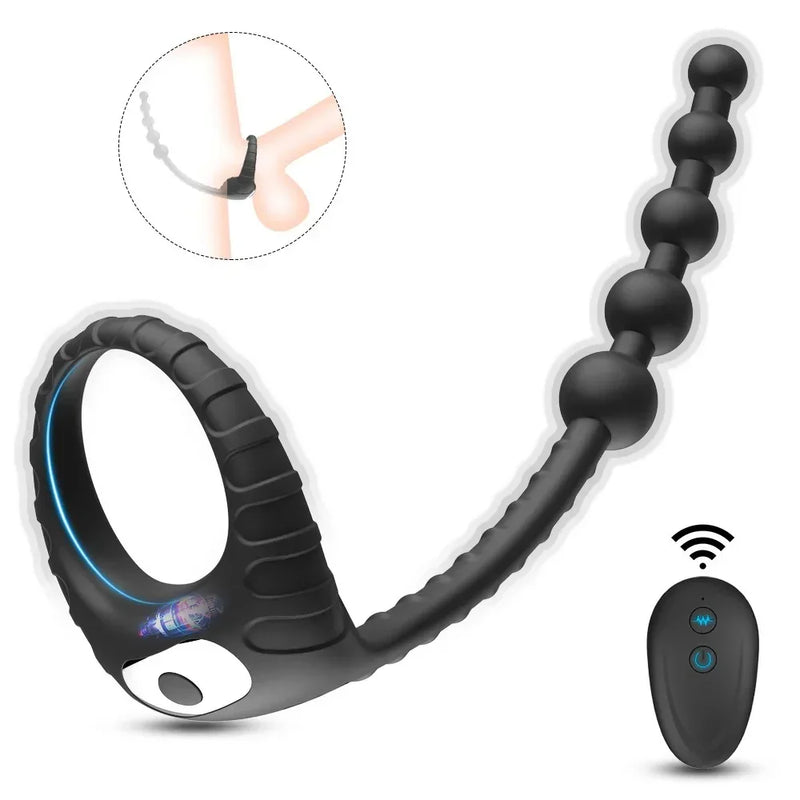 anel peniano vibratório - controle remoto - 10 modos de vibração - estímulo anal - puxar contas - retardar ejaculação - ereção prolongada - estimulação do períneo - toque suave - silicone seguro - recarregável via USB - resistente à água - uso a dois - brinquedo adulto masculino - anel peniano com vibração - prazer intenso - controle sem fio - estímulo múltiplo - design ergonômico - fácil de limpar