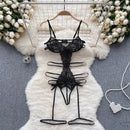 Macacão Bodysuit Feminino em Renda Preta Transparente · Alça Emendada · Sem Encosto · Lingerie Sensu