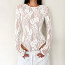 Body Feminino em Renda Floral Camada Dupla Manga Longa · Gola Redonda · Estilo Sofisticado · Tamanho