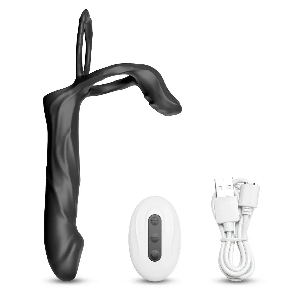 Vibrador Extasy - Anel Peniano com Estimulador de Próstata e Pênis Companheiro para DP