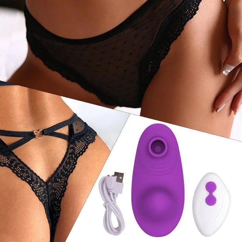 Mini Vibrador de Calcinha com Vibrações, Sugador de Clitóris & Controle Remoto a Distância - Libertina Sex Shop - Libertina Sex Shop 