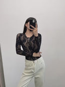 Body Renda Floral Manga Longa demonstração