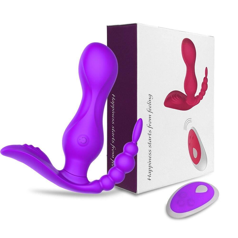 Vibrador Interno com Estimulador de Clitóris e Anus c/ Controle Remoto